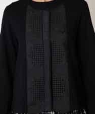 R6FAF70430 HIROKO BIS(小さいサイズ)(メゾン ドゥ サンク) 【小さいサイズ】レースドッキングニットカーディガン ブラック