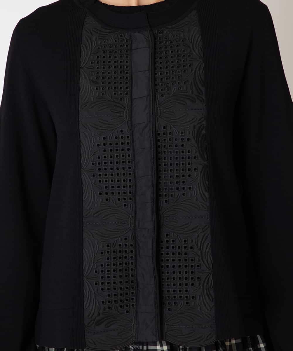 R6FAF70430 HIROKO BIS(小さいサイズ)(メゾン ドゥ サンク) 【小さいサイズ】レースドッキングニットカーディガン ブラック