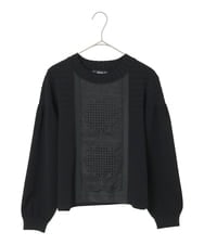 R6FAF71390 HIROKO BIS(小さいサイズ)(メゾン ドゥ サンク) 【小さいサイズ】レースドッキングニットプルオーバー ブラック