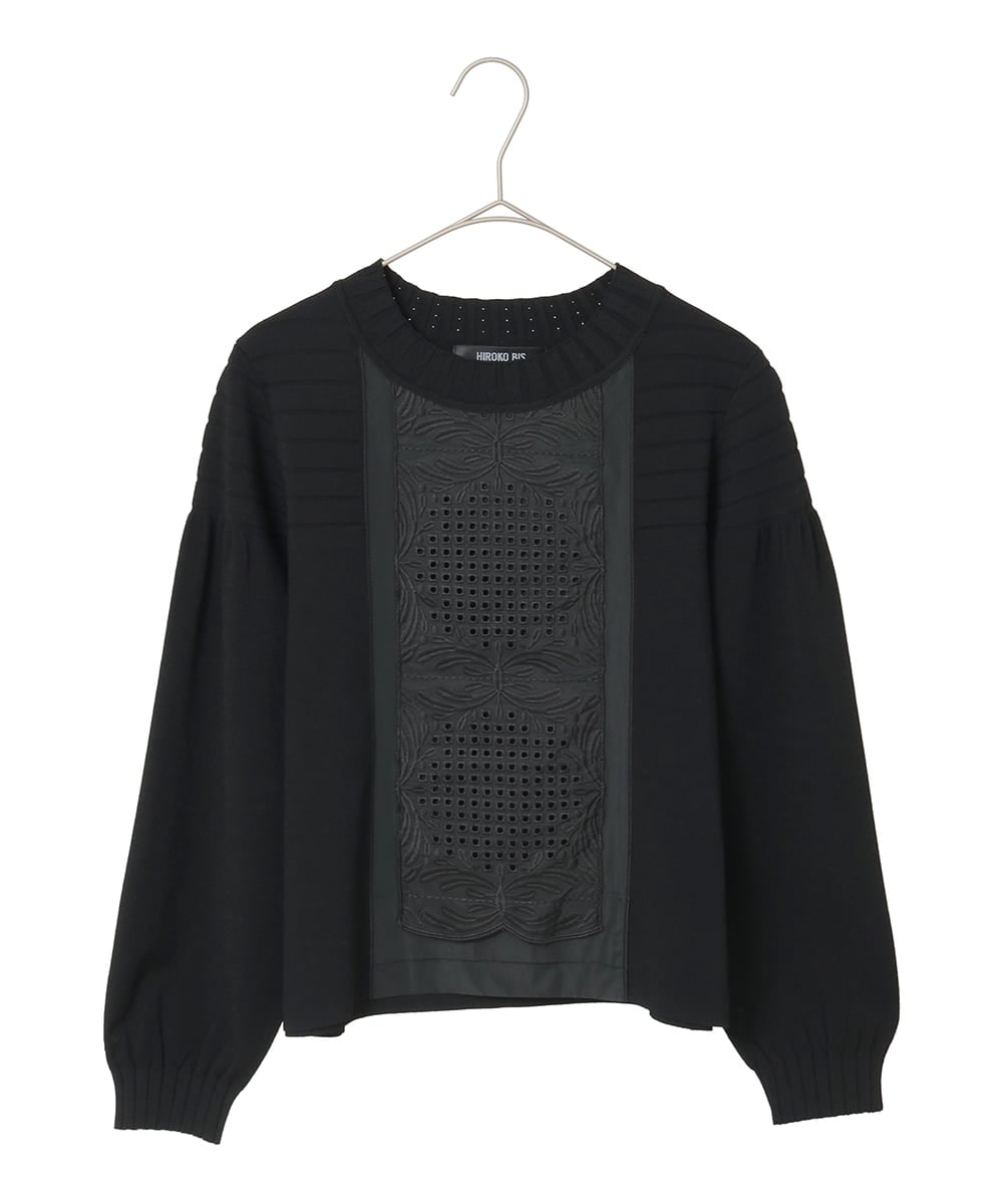 R6FAF71390 HIROKO BIS(小さいサイズ)(メゾン ドゥ サンク) 【小さいサイズ】レースドッキングニットプルオーバー ブラック