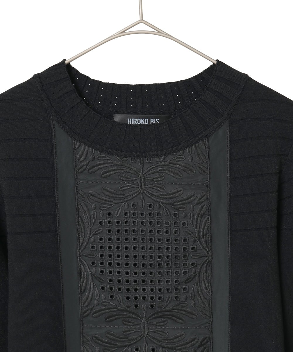 R6FAF71390 HIROKO BIS(小さいサイズ)(メゾン ドゥ サンク) 【小さいサイズ】レースドッキングニットプルオーバー ブラック