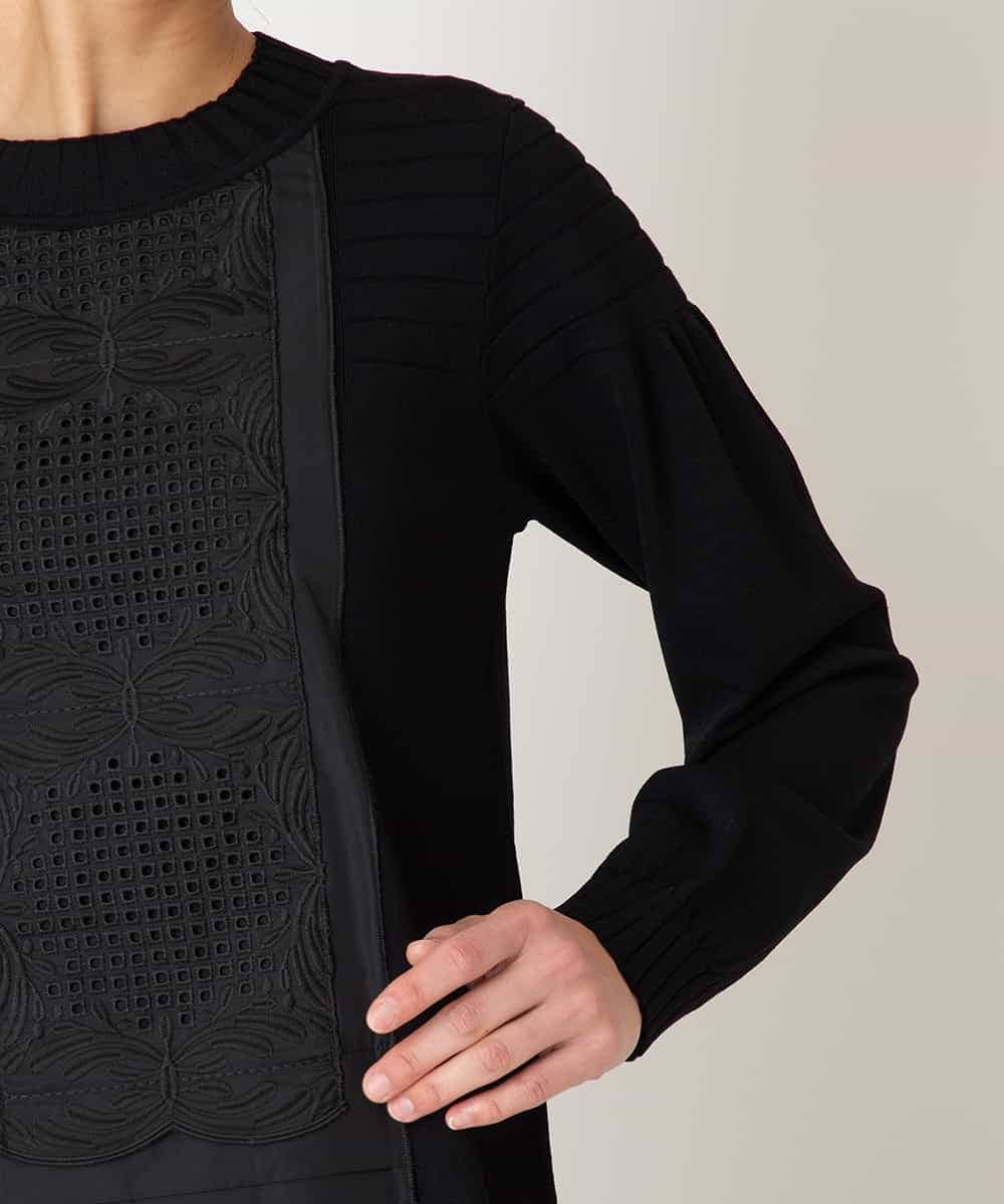 R6FAF71390 HIROKO BIS(小さいサイズ)(メゾン ドゥ サンク) 【小さいサイズ】レースドッキングニットプルオーバー ブラック