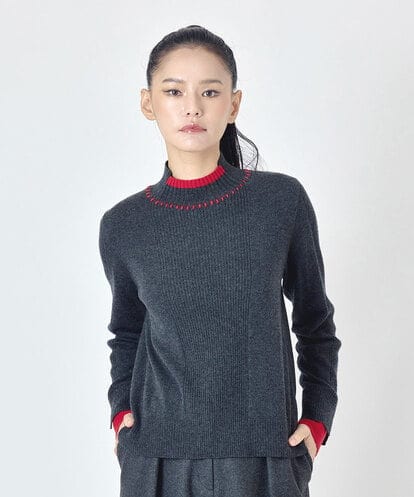 R6FAH52260 HIROKO BIS(小さいサイズ) 配色ステッチウールニットプルオーバー