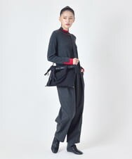 R6FAH52260 HIROKO BIS(小さいサイズ)(メゾン ドゥ サンク) 配色ステッチウールニットプルオーバー グレ－×レッド