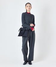 R6FAH52260 HIROKO BIS(小さいサイズ)(メゾン ドゥ サンク) 配色ステッチウールニットプルオーバー グレ－×レッド