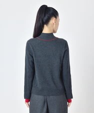 R6FAH52260 HIROKO BIS(小さいサイズ)(メゾン ドゥ サンク) 配色ステッチウールニットプルオーバー グレ－×レッド