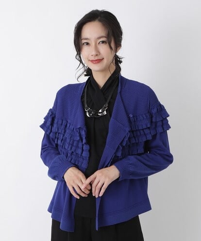 R6FAS05350 HIROKO BIS(小さいサイズ) 【小さいサイズ/日本製】フリルニットカーディガン