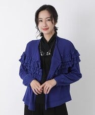 R6FAS05350 HIROKO BIS(小さいサイズ)(メゾン ドゥ サンク) 【小さいサイズ/日本製】フリルニットカーディガン ブルー