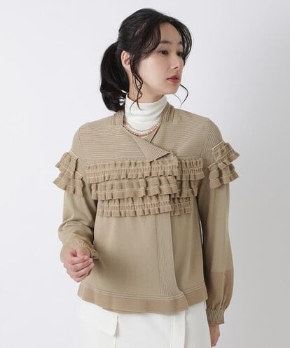 R6FAS05350  【小さいサイズ/日本製】フリルニットカーディガン