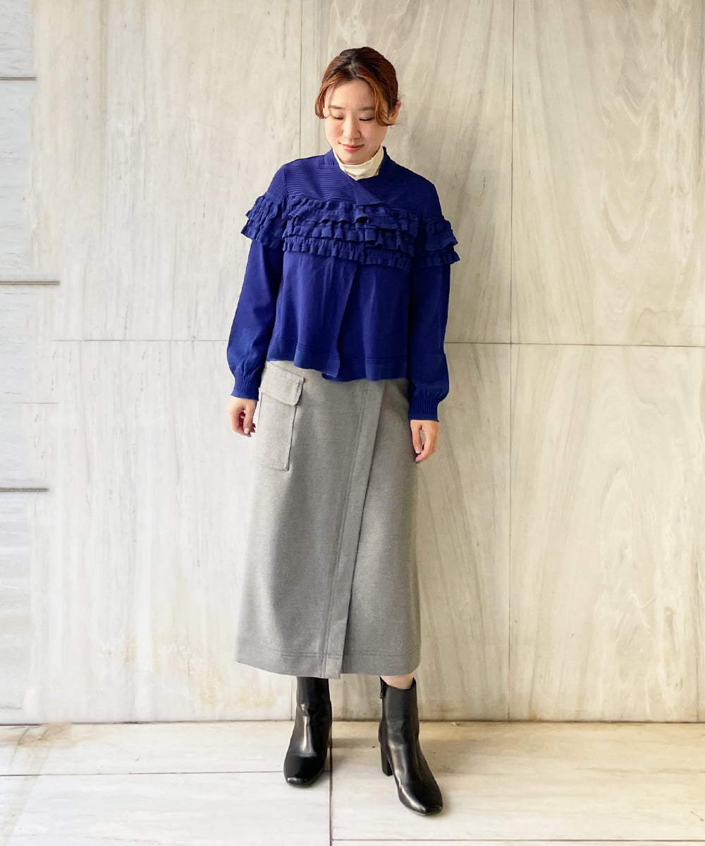 R6FAS05350 HIROKO BIS(小さいサイズ)(メゾン ドゥ サンク) 【小さいサイズ/日本製】フリルニットカーディガン ベージュ