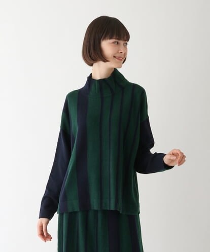 R6FAV03360 HIROKO BIS(小さいサイズ) 【小さいサイズ】アシンメトリーストライプニットプルオーバー