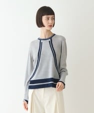 R6FAX16330 HIROKO BIS(小さいサイズ)(メゾン ドゥ サンク) 【小さいサイズ】フェザーヤーンジャカードニットプルオーバー ブルー×グレー系