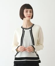 R6FAX16330 HIROKO BIS(小さいサイズ)(メゾン ドゥ サンク) 【小さいサイズ】フェザーヤーンジャカードニットプルオーバー ブラック×ホワイト系