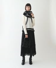 R6FAX16330 HIROKO BIS(小さいサイズ)(メゾン ドゥ サンク) 【小さいサイズ】フェザーヤーンジャカードニットプルオーバー ブラック×ホワイト系