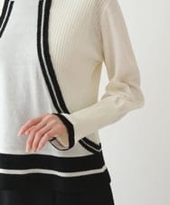 R6FAX16330 HIROKO BIS(小さいサイズ)(メゾン ドゥ サンク) 【小さいサイズ】フェザーヤーンジャカードニットプルオーバー ブラック×ホワイト系