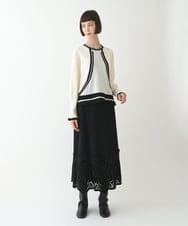 R6FAX16330 HIROKO BIS(小さいサイズ)(メゾン ドゥ サンク) 【小さいサイズ】フェザーヤーンジャカードニットプルオーバー ブラック×ホワイト系