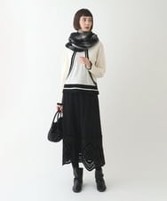 R6FAX16330 HIROKO BIS(小さいサイズ)(メゾン ドゥ サンク) 【小さいサイズ】フェザーヤーンジャカードニットプルオーバー ブラック×ホワイト系