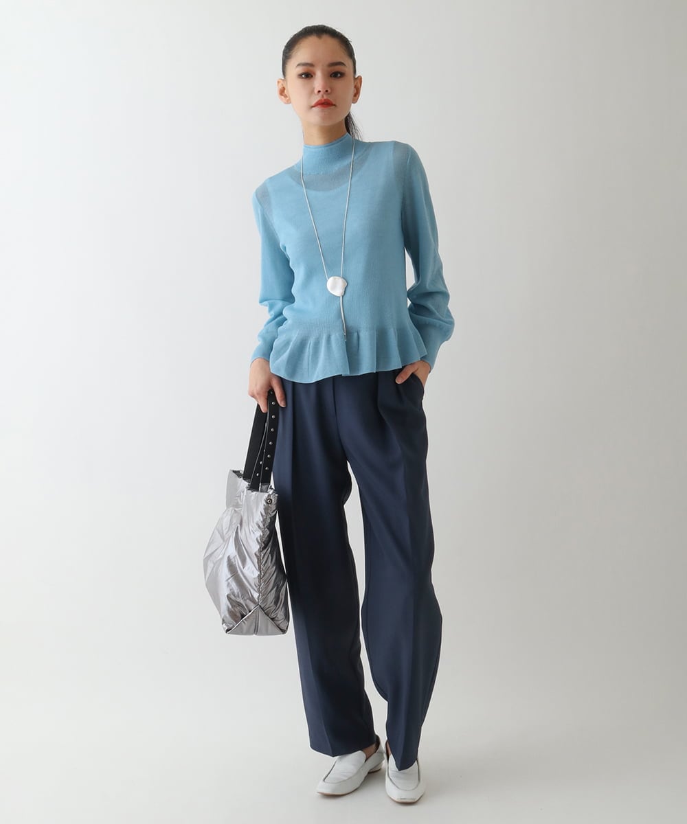 R6FCB76230 HIROKO BIS(小さいサイズ)(メゾン ドゥ サンク) 【小さいサイズ】ダブルハイネックペプラムニットプルオーバー パープル