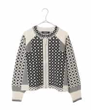 R6FCE80390 HIROKO BIS(小さいサイズ)(メゾン ドゥ サンク) 【小さいサイズ】ジャカード×インターシャ幾何柄ニットカーディガン アイボリー