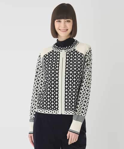 R6FCE80390 HIROKO BIS(小さいサイズ) 【小さいサイズ】ジャカード×インターシャ幾何柄ニットカーディガン