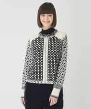 R6FCE80390 HIROKO BIS(小さいサイズ)(メゾン ドゥ サンク) 【小さいサイズ】ジャカード×インターシャ幾何柄ニットカーディガン アイボリー