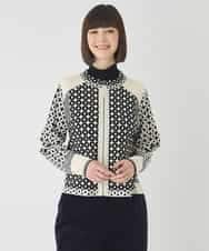 R6FCE80390 HIROKO BIS(小さいサイズ)(メゾン ドゥ サンク) 【小さいサイズ】ジャカード×インターシャ幾何柄ニットカーディガン アイボリー