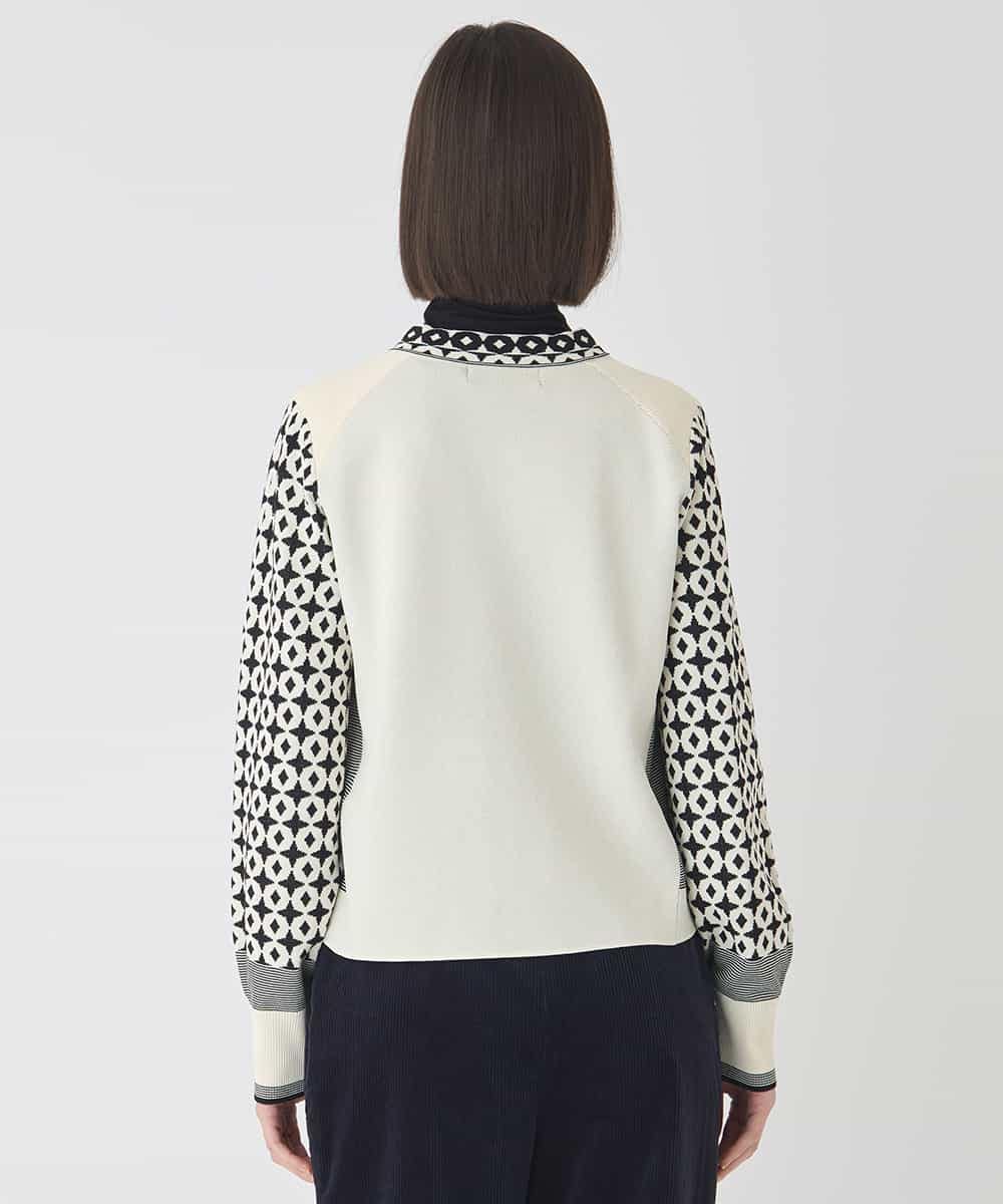 R6FCE80390 HIROKO BIS(小さいサイズ)(メゾン ドゥ サンク) 【小さいサイズ】ジャカード×インターシャ幾何柄ニットカーディガン アイボリー