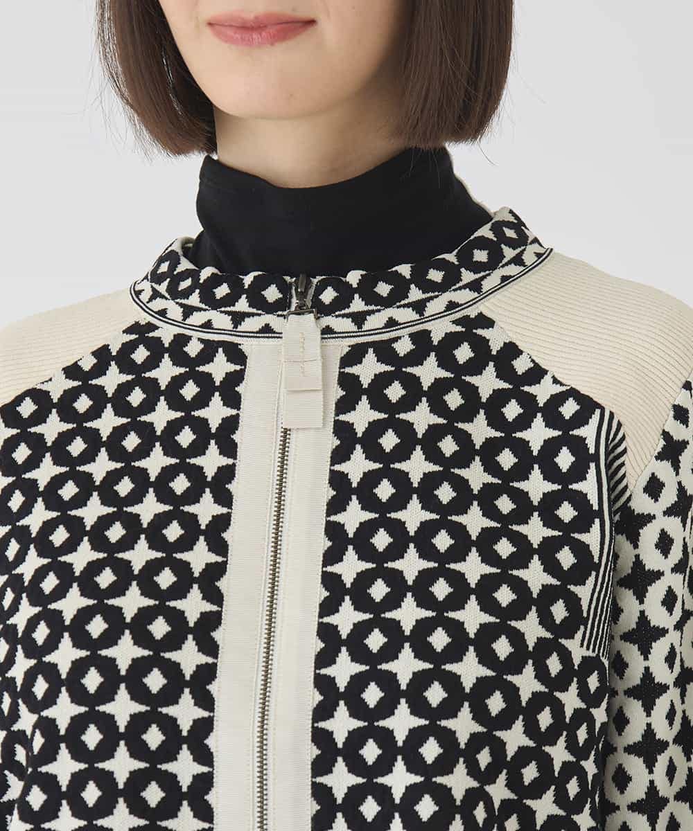 R6FCE80390 HIROKO BIS(小さいサイズ)(メゾン ドゥ サンク) 【小さいサイズ】ジャカード×インターシャ幾何柄ニットカーディガン アイボリー