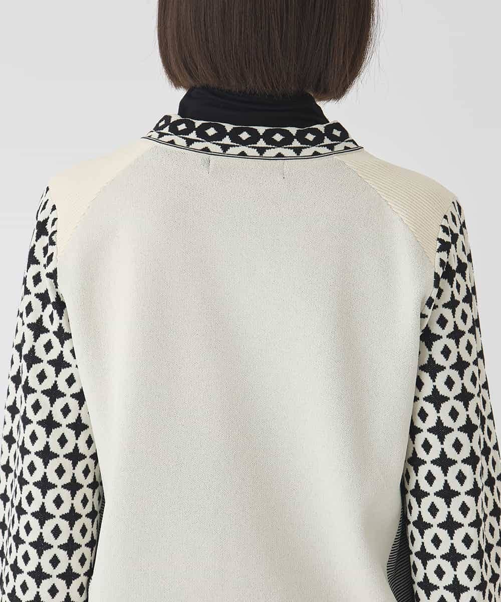 R6FCE80390 HIROKO BIS(小さいサイズ)(メゾン ドゥ サンク) 【小さいサイズ】ジャカード×インターシャ幾何柄ニットカーディガン アイボリー