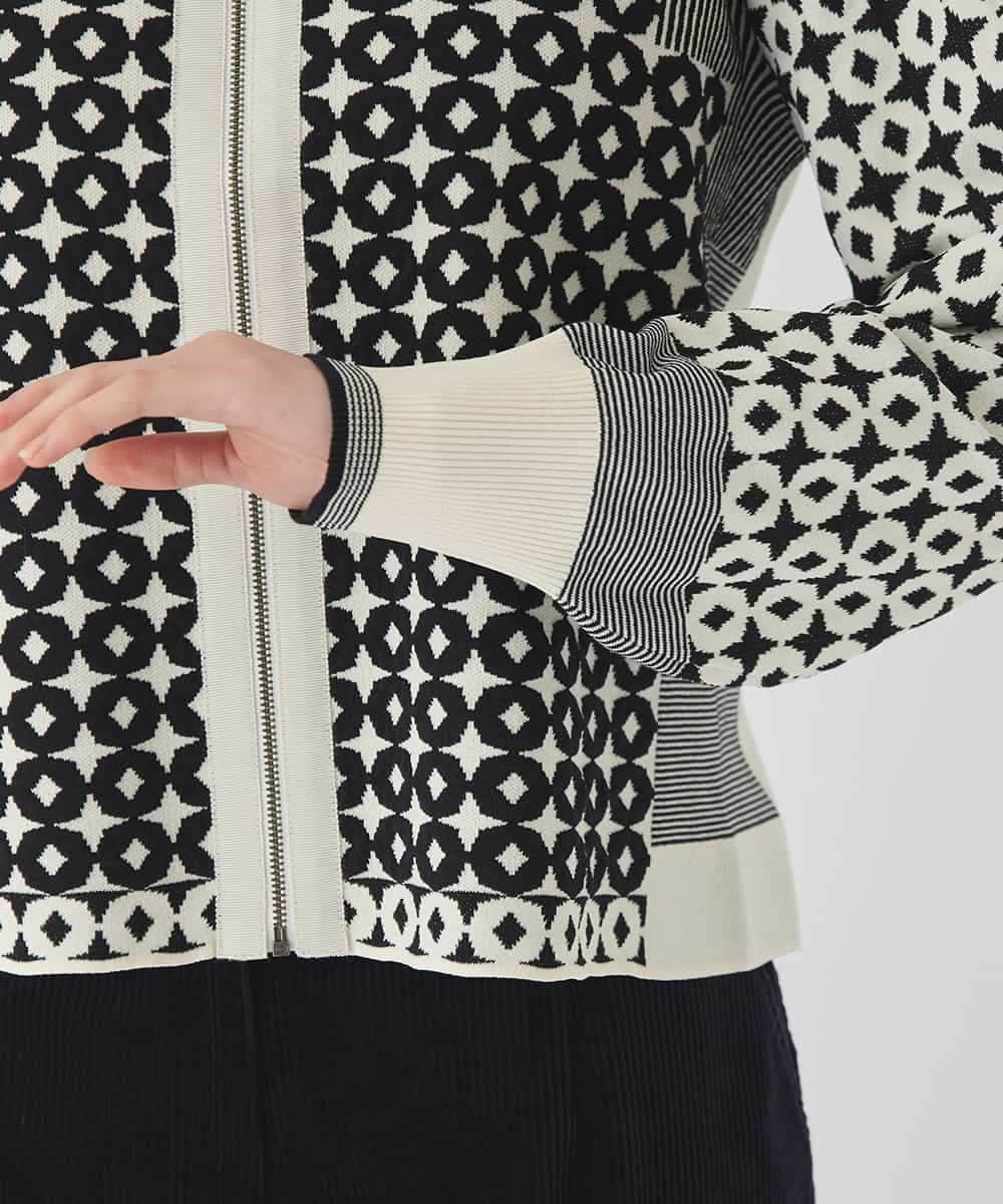 R6FCE80390 HIROKO BIS(小さいサイズ)(メゾン ドゥ サンク) 【小さいサイズ】ジャカード×インターシャ幾何柄ニットカーディガン アイボリー