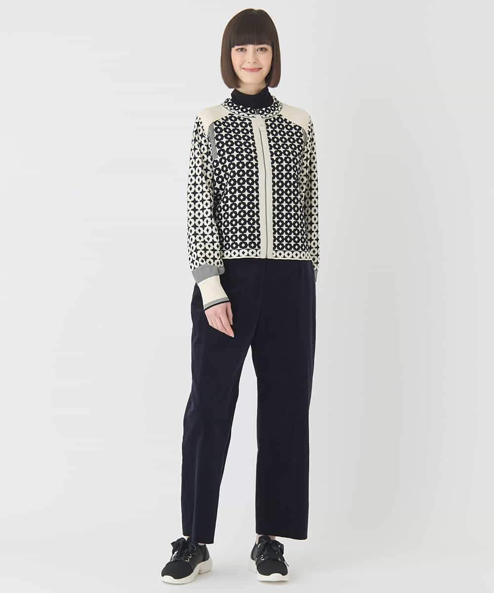 R6FCE80390 HIROKO BIS(小さいサイズ)(メゾン ドゥ サンク) 【小さいサイズ】ジャカード×インターシャ幾何柄ニットカーディガン アイボリー