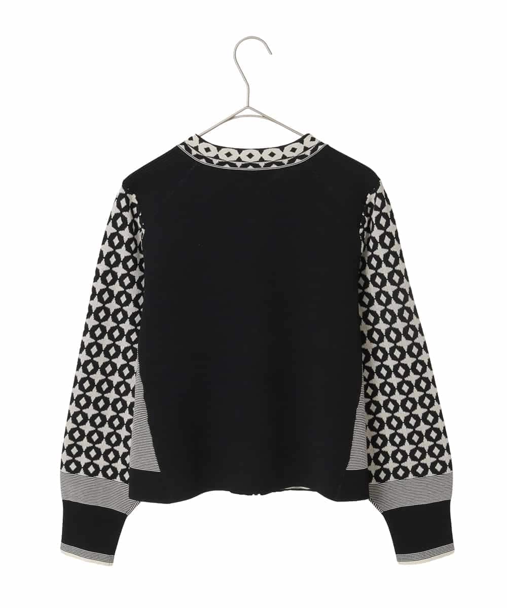 R6FCE80390 HIROKO BIS(小さいサイズ)(メゾン ドゥ サンク) 【小さいサイズ】ジャカード×インターシャ幾何柄ニットカーディガン ブラック