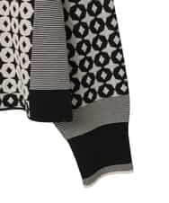 R6FCE80390 HIROKO BIS(小さいサイズ)(メゾン ドゥ サンク) 【小さいサイズ】ジャカード×インターシャ幾何柄ニットカーディガン ブラック