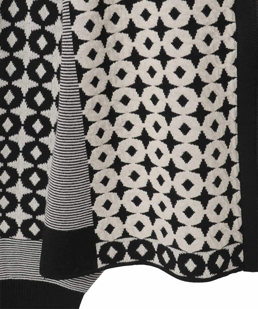 R6FCE80390 HIROKO BIS(小さいサイズ)(メゾン ドゥ サンク) 【小さいサイズ】ジャカード×インターシャ幾何柄ニットカーディガン ブラック