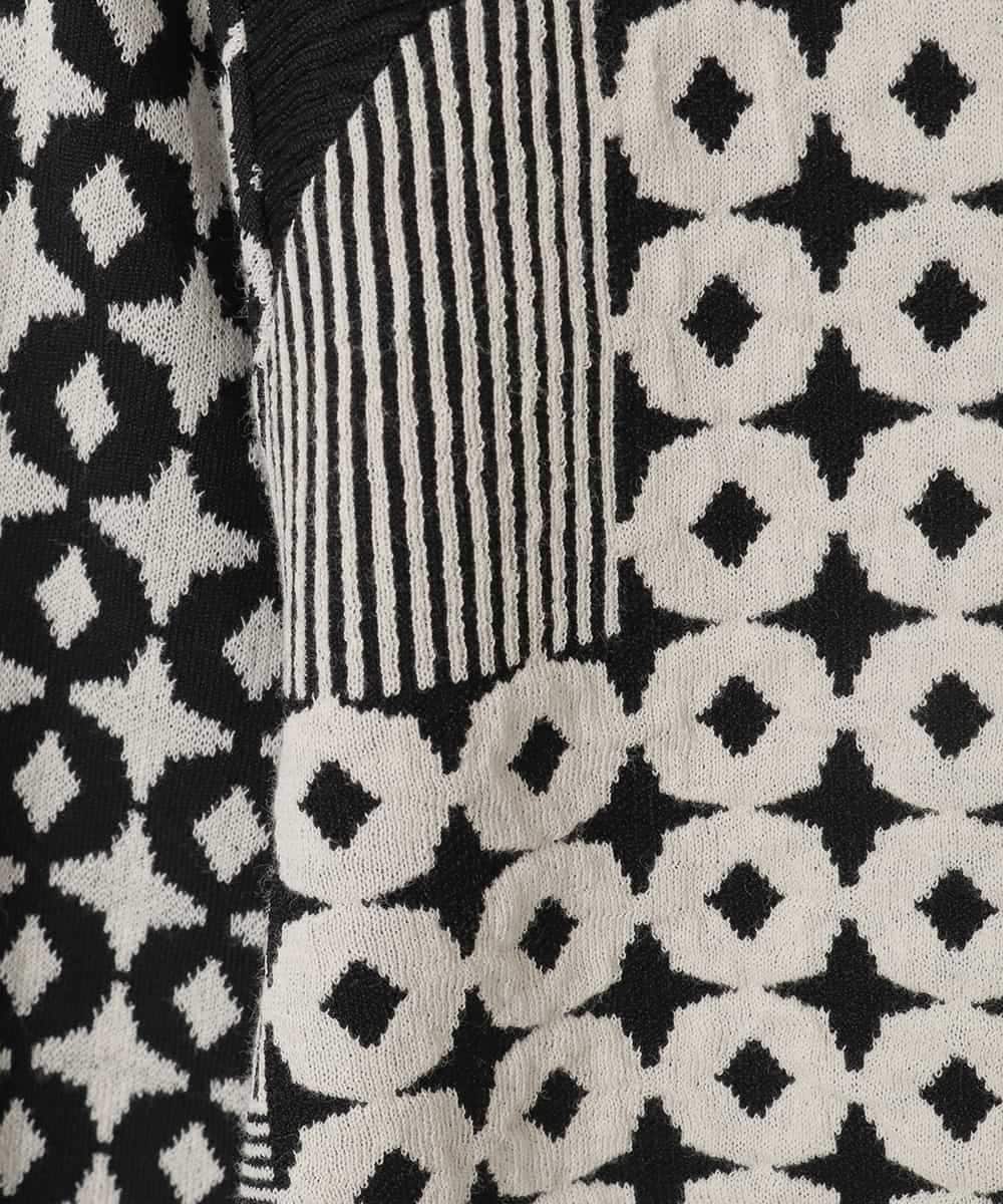 R6FCE80390 HIROKO BIS(小さいサイズ)(メゾン ドゥ サンク) 【小さいサイズ】ジャカード×インターシャ幾何柄ニットカーディガン ブラック