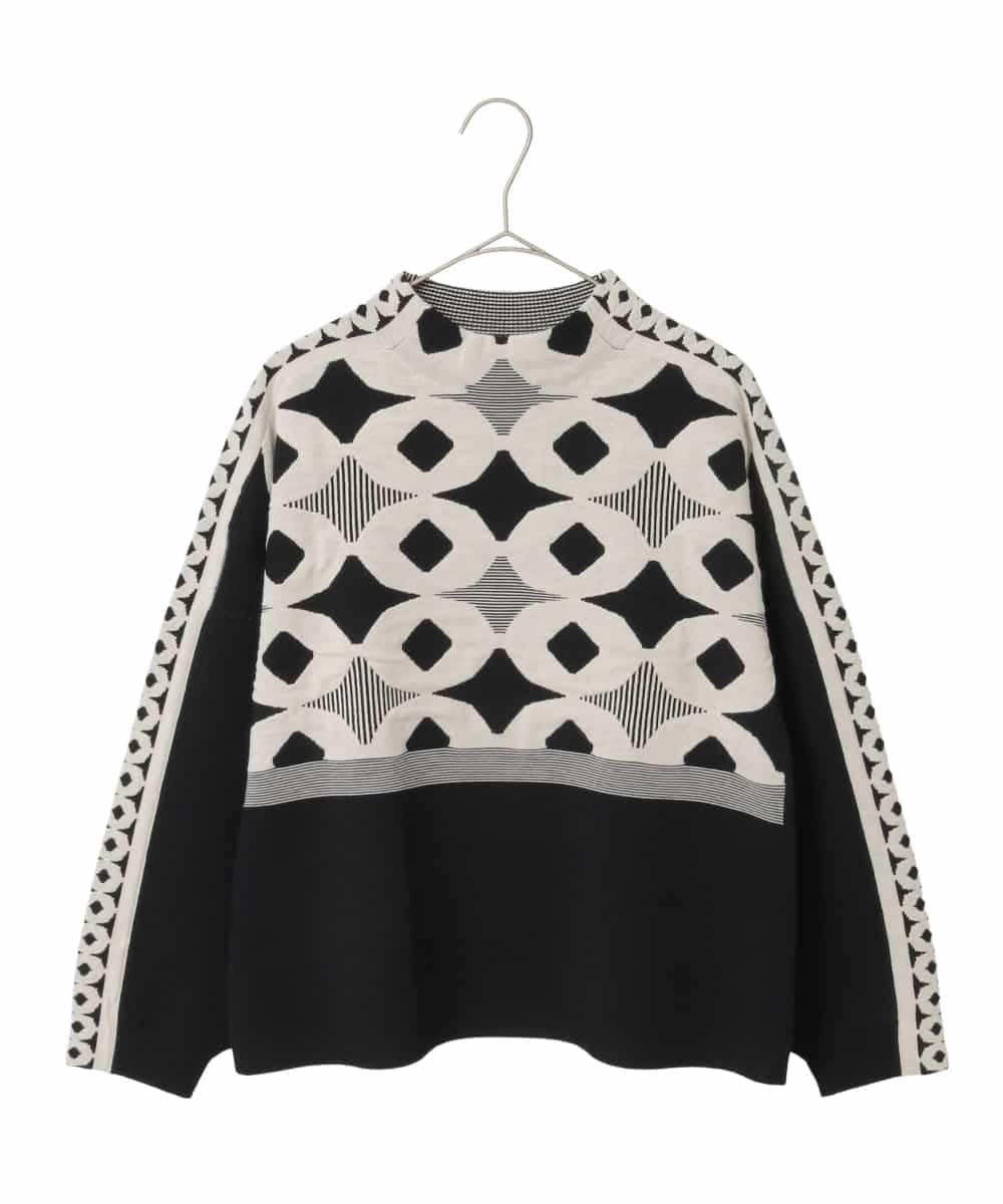 R6FCE81330 HIROKO BIS(小さいサイズ)(メゾン ドゥ サンク) 【小さいサイズ】ジャカード×インターシャ幾何柄ニットプルオーバー ブラック