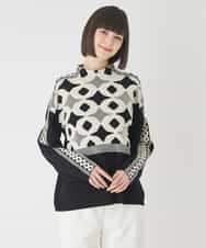 R6FCE81330 HIROKO BIS(小さいサイズ)(メゾン ドゥ サンク) 【小さいサイズ】ジャカード×インターシャ幾何柄ニットプルオーバー ブラック