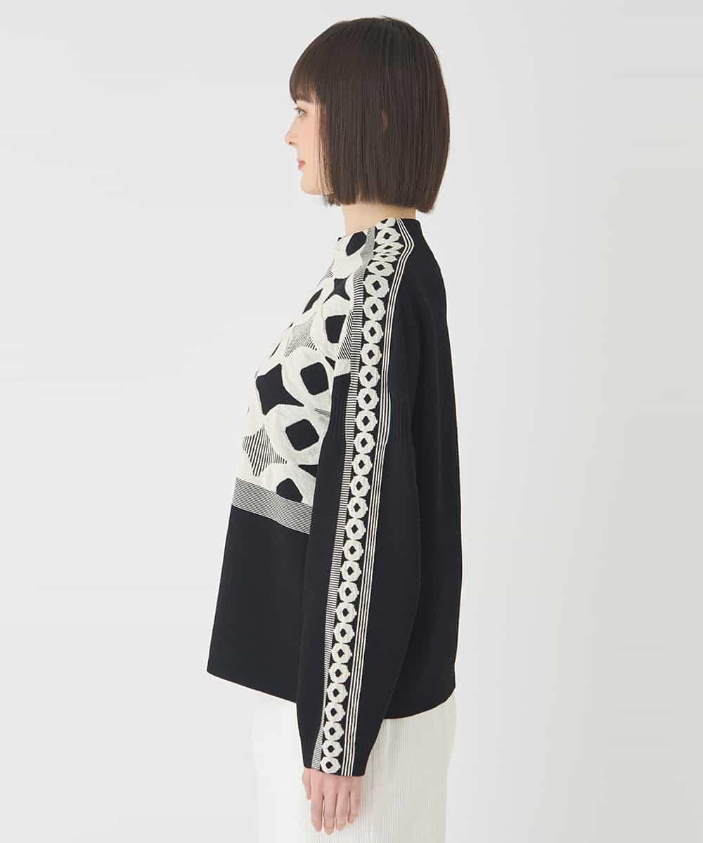 R6FCE81330 HIROKO BIS(小さいサイズ)(メゾン ドゥ サンク) 【小さいサイズ】ジャカード×インターシャ幾何柄ニットプルオーバー ブラック