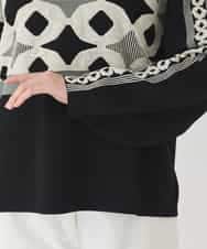 R6FCE81330 HIROKO BIS(小さいサイズ)(メゾン ドゥ サンク) 【小さいサイズ】ジャカード×インターシャ幾何柄ニットプルオーバー ブラック