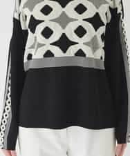 R6FCE81330 HIROKO BIS(小さいサイズ)(メゾン ドゥ サンク) 【小さいサイズ】ジャカード×インターシャ幾何柄ニットプルオーバー ブラック