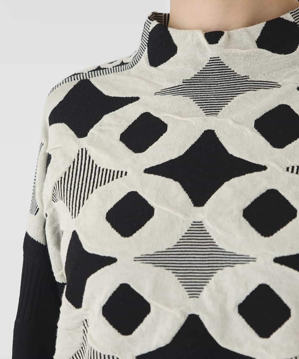 R6FCE81330 HIROKO BIS(小さいサイズ)(メゾン ドゥ サンク) 【小さいサイズ】ジャカード×インターシャ幾何柄ニットプルオーバー ブラック