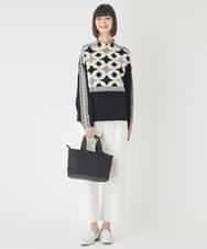 R6FCE81330 HIROKO BIS(小さいサイズ)(メゾン ドゥ サンク) 【小さいサイズ】ジャカード×インターシャ幾何柄ニットプルオーバー ブラック