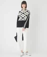 R6FCE81330 HIROKO BIS(小さいサイズ)(メゾン ドゥ サンク) 【小さいサイズ】ジャカード×インターシャ幾何柄ニットプルオーバー ブラック