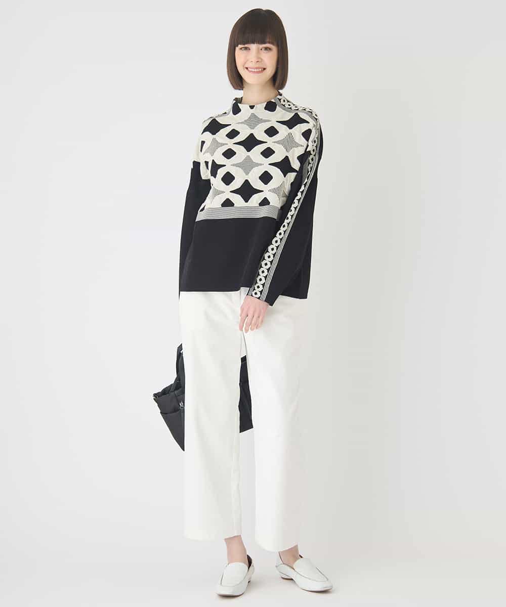 R6FCE81330 HIROKO BIS(小さいサイズ)(メゾン ドゥ サンク) 【小さいサイズ】ジャカード×インターシャ幾何柄ニットプルオーバー ブラック