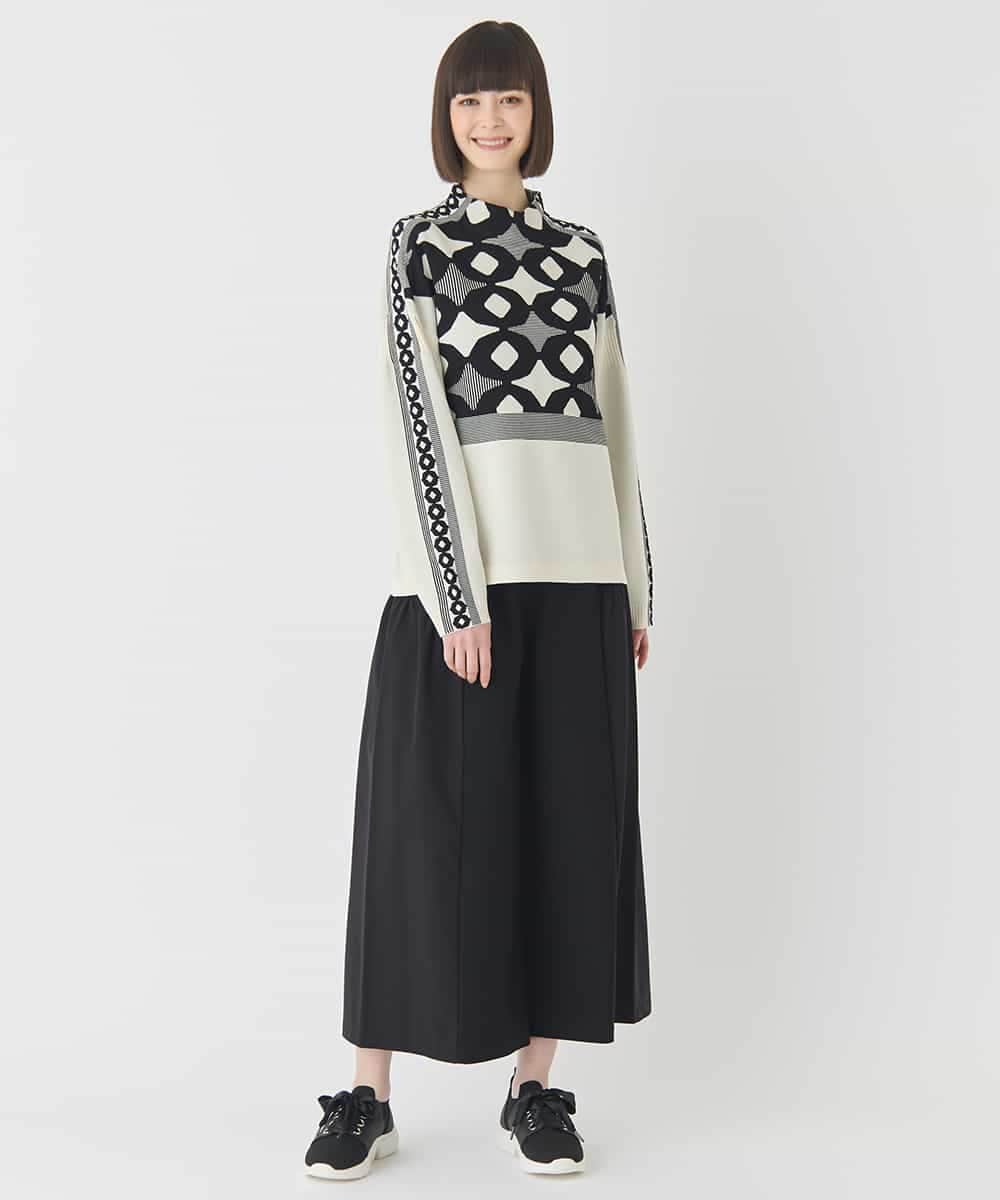 R6FCE81330 HIROKO BIS(小さいサイズ)(メゾン ドゥ サンク) 【小さいサイズ】ジャカード×インターシャ幾何柄ニットプルオーバー ブラック