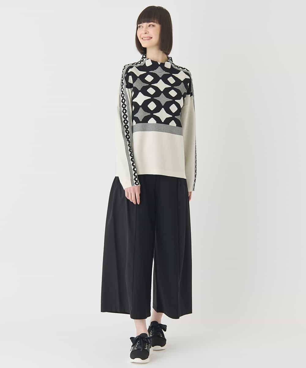 R6FCE81330 HIROKO BIS(小さいサイズ)(メゾン ドゥ サンク) 【小さいサイズ】ジャカード×インターシャ幾何柄ニットプルオーバー ブラック