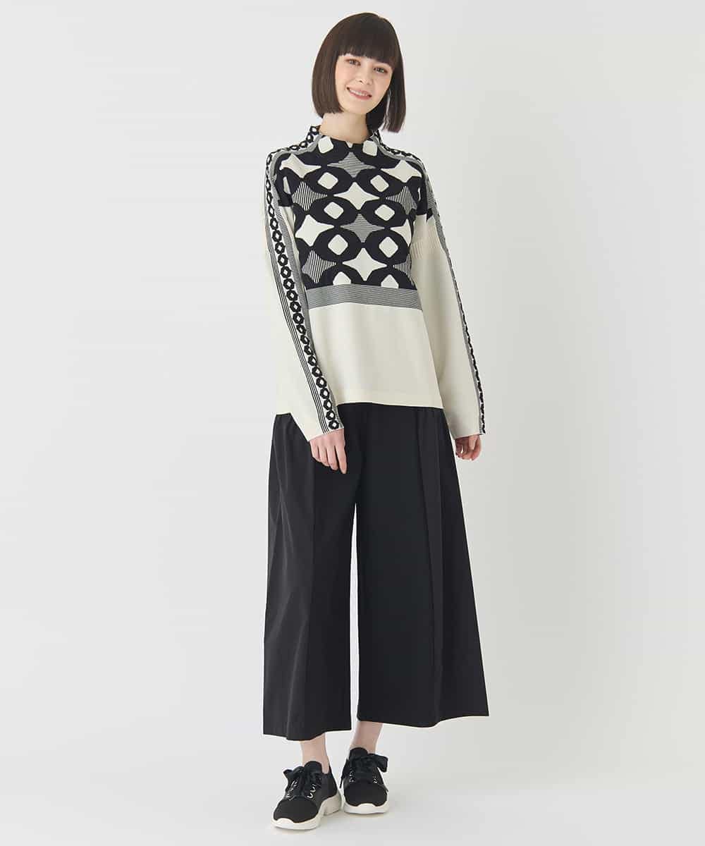 R6FCE81330 HIROKO BIS(小さいサイズ)(メゾン ドゥ サンク) 【小さいサイズ】ジャカード×インターシャ幾何柄ニットプルオーバー ブラック