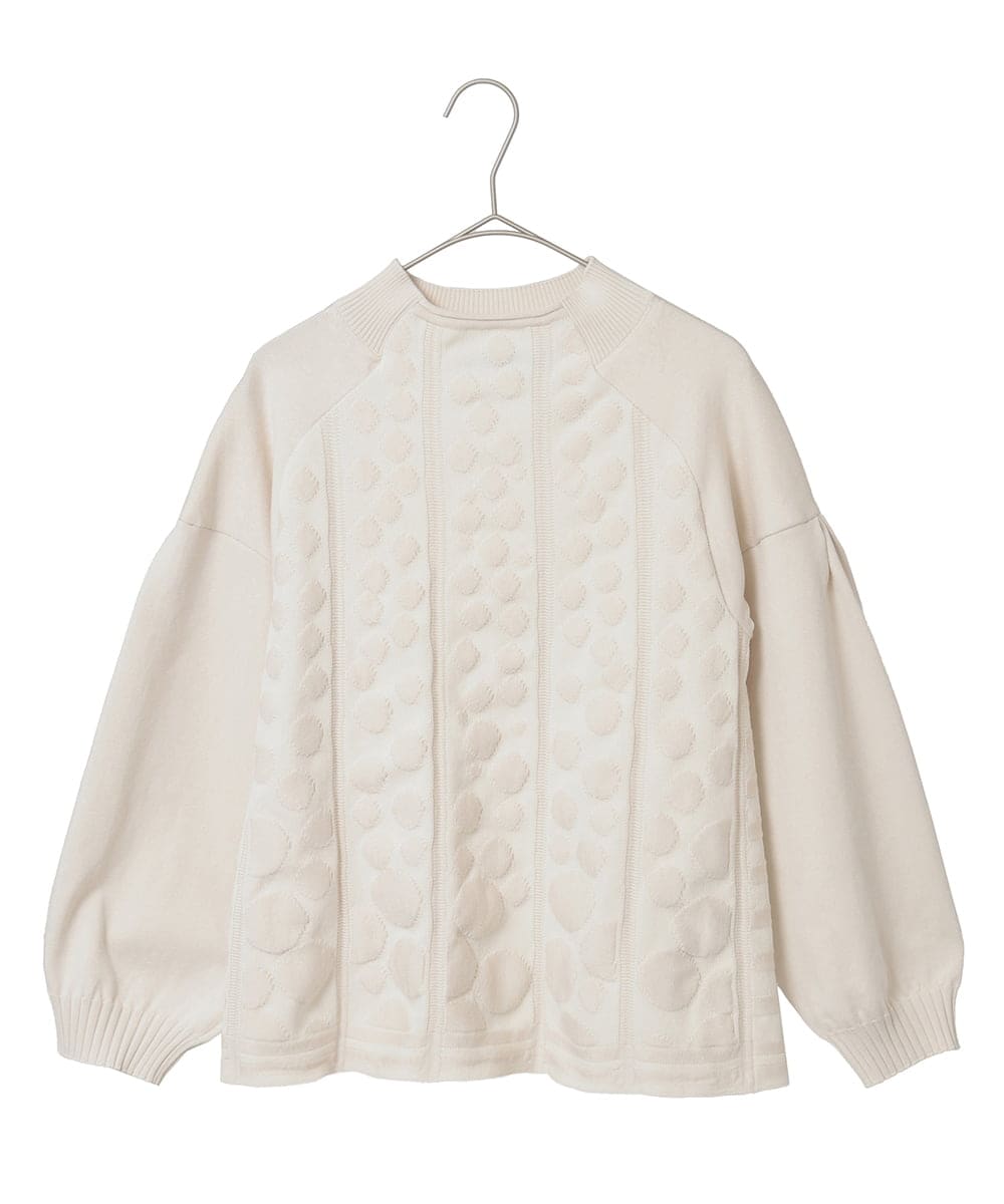 R6FCE85290 HIROKO BIS(小さいサイズ)(メゾン ドゥ サンク) 【小さいサイズ】ボリュームスリーブドットジャカードニットトップ レッド