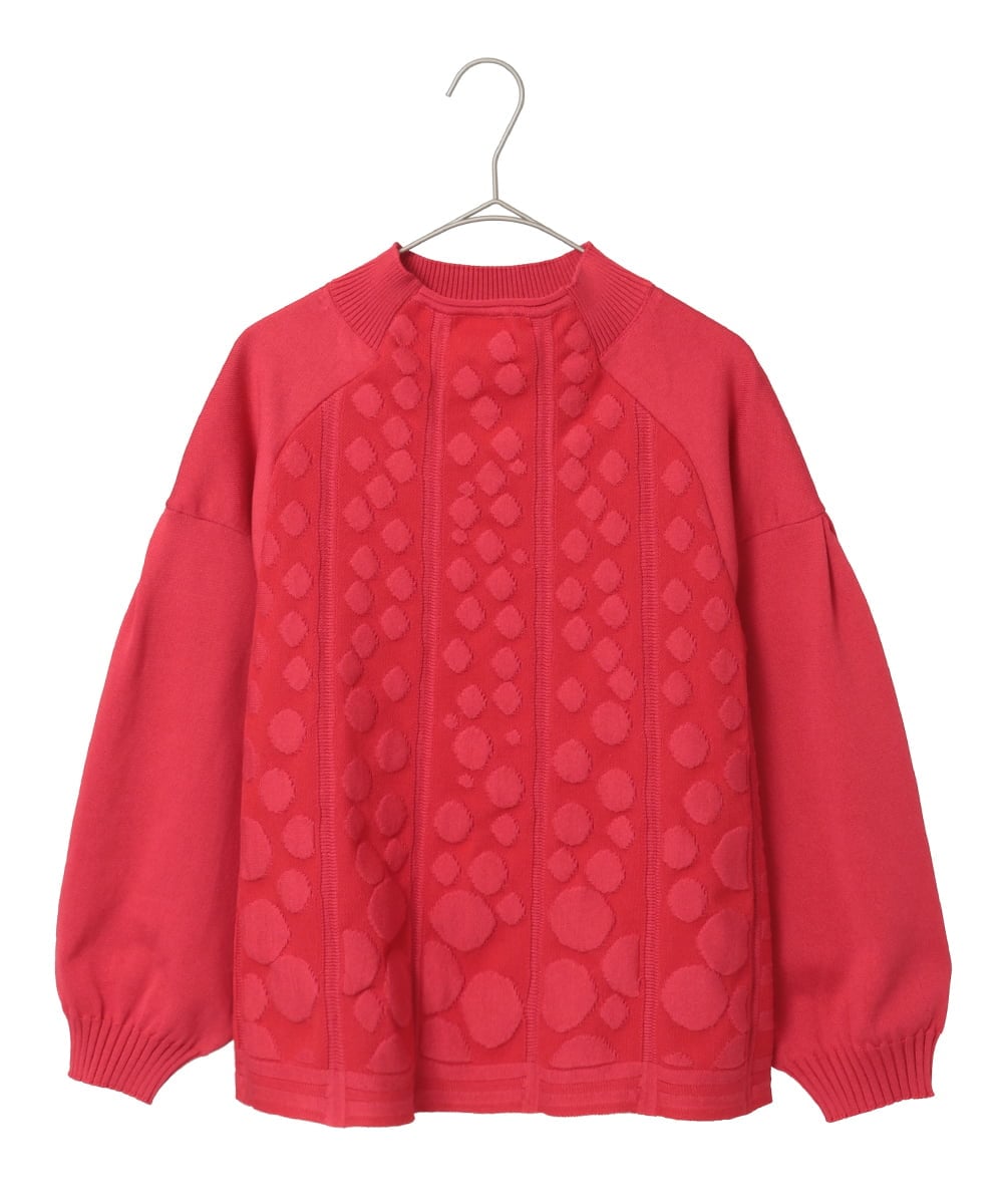 R6FCE85290 HIROKO BIS(小さいサイズ)(メゾン ドゥ サンク) 【小さいサイズ】ボリュームスリーブドットジャカードニットトップ レッド