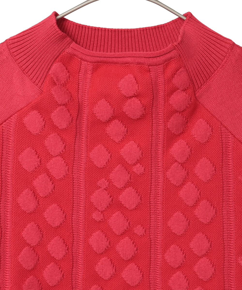 R6FCE85290 HIROKO BIS(小さいサイズ)(メゾン ドゥ サンク) 【小さいサイズ】ボリュームスリーブドットジャカードニットトップ レッド